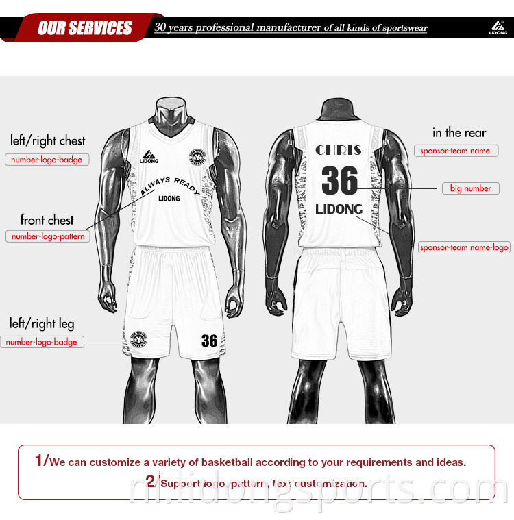 Accepteer aangepast ontwerp groothandel jersey basketbal mannen gewone basketbaluniformen